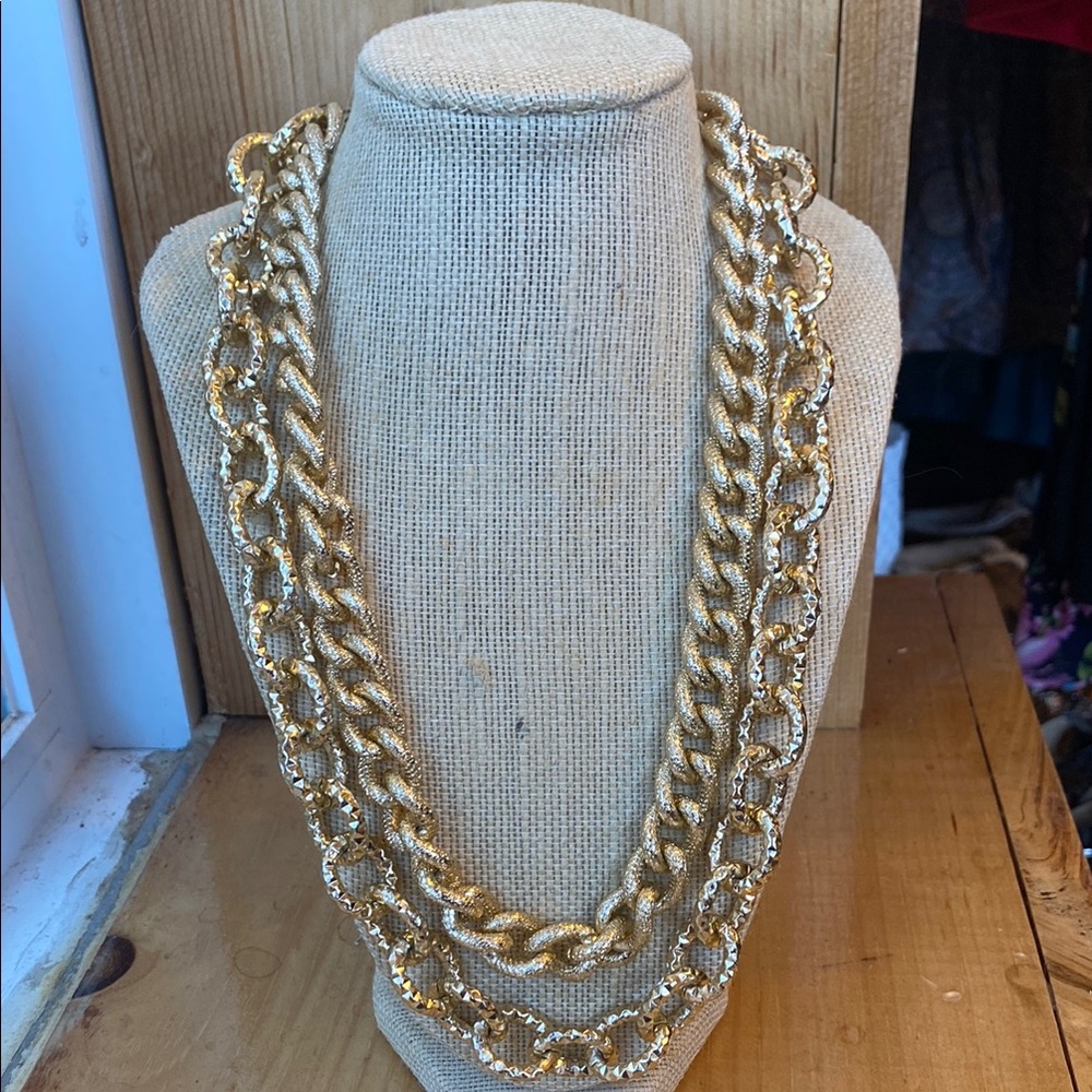 Chunky 2 Strand Gold Tone Necklace